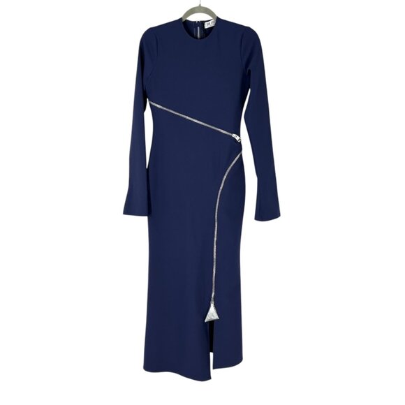 NWT The Attico Long Sleeve Blue Zip Detail Midi Dress - Picture 3 of 11